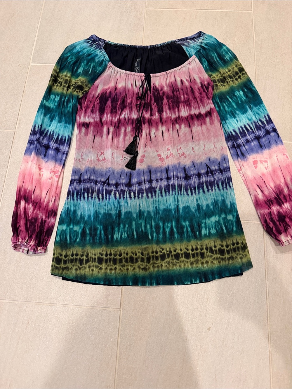 Bohemian Tie-Dye Peasant Tunic - Pink & Teal